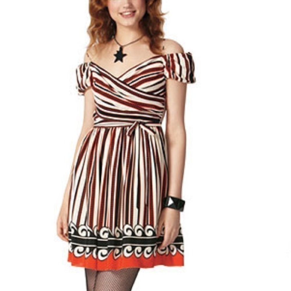 Anna Sui 100% silk striped mini dress red navy size xs Gossip Girl inspired